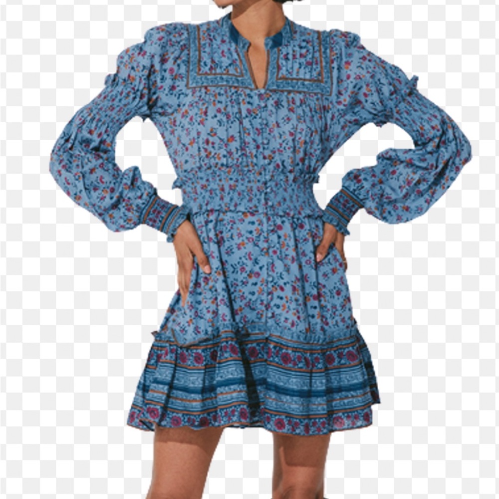 Cleobella dress with puff sleeve, button details, gathered wrists.
